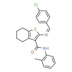 ChemSpider 2D Image | 2-[(Z)-(4-Chlorobenzylidene)amino]-N-(2-methylphenyl)-4,5,6,7-tetrahydro-1-benzothiophene-3-carboxamide | C23H21ClN2OS