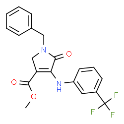 ChemSpider 2D Image | Methyl 1-benzyl-5-oxo-4-{[3-(trifluoromethyl)phenyl]amino}-2,5-dihydro-1H-pyrrole-3-carboxylate | C20H17F3N2O3