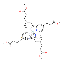 ChemSpider 2D Image | Bis[methyl 3-{2-[4-(3-methoxy-3-oxopropyl)-2(1H)-pyridinylidene-kappaN]-1,2-dihydro-4-pyridinyl-kappaN}propanoatato(2-)][bis(thiocyanato-kappaN)]ruthenium | C38H40N6O8RuS2