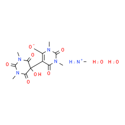 ChemSpider 2D Image | Methanaminium 5'-hydroxy-1,1',3,3'-tetramethyl-2,2',4',6,6'-pentaoxo-1,1',2,2',3,3',4',5',6,6'-decahydro-5,5'-bipyrimidin-4-olate hydrate (1:1:2) | C13H23N5O9