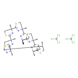 ChemSpider 2D Image | (1R,5S,9S,13S,17S,21S,25S,29S)-1,5,9,13,17,21,25,29-Octamethyl-3,7,11,15,19,23,27,31-octathia-33,34,35,36,37,38,39,40-octaazanonacyclo[28.2.1.1~2,5~.1~6,9~.1~10,13~.1~14,17~.1~18,21~.1~22,25~.1~26,29~
]tetraconta-2(40),6(39),10(38),14(37),18(36),22(35),26(34),30(33)-octaene - chloroform (1:2) | C34H42Cl6N8S8