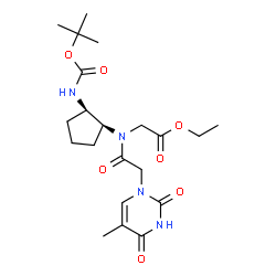 ChemSpider 2D Image | Ethyl N-[(5-methyl-2,4-dioxo-3,4-dihydro-1(2H)-pyrimidinyl)acetyl]-N-[(1S,2R)-2-({[(2-methyl-2-propanyl)oxy]carbonyl}amino)cyclopentyl]glycinate | C21H32N4O7