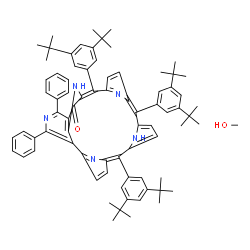 ChemSpider 2D Image | (9E,14Z,20Z)-10,15,20-Tris[3,5-bis(2-methyl-2-propanyl)phenyl]-3,5-diphenyl-4,8,24,25,26-pentaazahexacyclo[19.2.1.1~6,9~.1~11,14~.1~16,19~.0~2,7~]heptacosa-1(24),2,4,6,9,11(26),12,14,16,18,20,22-dodec
aen-27-one - methanol (1:1) | C77H85N5O2