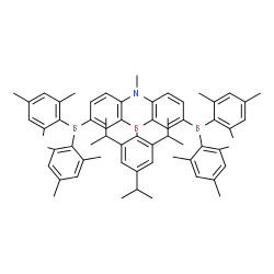 ChemSpider 2D Image | 2,8-Bis(dimesitylboryl)-5-methyl-10-(2,4,6-triisopropylphenyl)-5,10-dihydrodibenzo[b,e][1,4]azaborinine | C64H76B3N