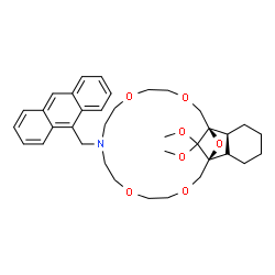 ChemSpider 2D Image | (1R,17S,23S)-9-(9-Anthrylmethyl)-25,25-dimethoxy-3,6,12,15,24-pentaoxa-9-azatetracyclo[15.6.1.1~1,17~.0~18,23~]pentacosane | C36H47NO7