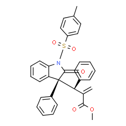 ChemSpider 2D Image | Methyl 2-[(S)-{(3S)-1-[(4-methylphenyl)sulfonyl]-2-oxo-3-phenyl-2,3-dihydro-1H-indol-3-yl}(phenyl)methyl]acrylate | C32H27NO5S