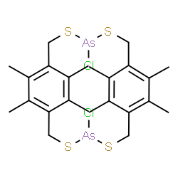 ChemSpider 2D Image | 4,13-Dichloro-8,9,17,18,19,20,21,22-octamethyl-3,5,12,14-tetrathia-4,13-diarsatricyclo[14.2.2.2~7,10~]docosa-1(18),7,9,16,19,21-hexaene | C24H32As2Cl2S4