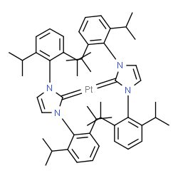 ChemSpider 2D Image | Bis[1,3-bis(2,6-diisopropylphenyl)-1,3-dihydro-2H-imidazol-2-ylidene]platinum | C54H72N4Pt