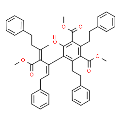 ChemSpider 2D Image | Dimethyl 4-hydroxy-5-[(2Z,4Z)-4-(methoxycarbonyl)-5-methyl-1,7-diphenyl-2,4-heptadien-3-yl]-2,6-bis(2-phenylethyl)isophthalate | C48H48O7