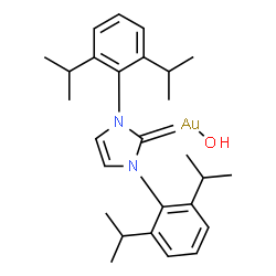 ChemSpider 2D Image | [1,3-Bis(2,6-diisopropylphenyl)-1,3-dihydro-2H-imidazol-2-ylidene](hydroxy)gold | C27H37AuN2O