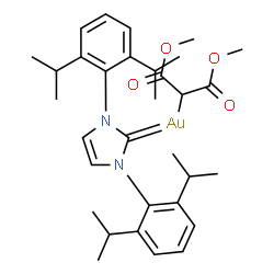ChemSpider 2D Image | [1,3-Bis(2,6-diisopropylphenyl)-1,3-dihydro-2H-imidazol-2-ylidene](1,3-dimethoxy-1,3-dioxo-2-propanyl)gold | C32H43AuN2O4