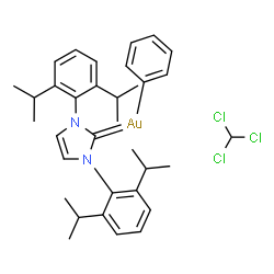 ChemSpider 2D Image | [1,3-Bis(2,6-diisopropylphenyl)-1,3-dihydro-2H-imidazol-2-ylidene](phenyl)gold - chloroform (1:1) | C34H42AuCl3N2