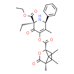 ChemSpider 2D Image | Ethyl (2S,6S)-2-ethyl-5-methyl-3-oxo-6-phenyl-4-({[(1S,4R)-4,7,7-trimethyl-3-oxo-2-oxabicyclo[2.2.1]hept-1-yl]carbonyl}oxy)-1,2,3,6-tetrahydro-2-pyridinecarboxylate | C27H33NO7
