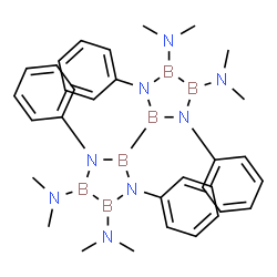 ChemSpider 2D Image | N,N,N',N',N'',N'',N''',N'''-Octamethyl-1,1',3,3'-tetraphenyl-2,2'-bi-1,3,2,4,5-diazatriborolidine-4,4',5,5'-tetramine | C32H44B6N8