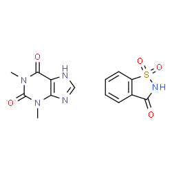 ChemSpider 2D Image | 1,2-Benzothiazol-3(2H)-one 1,1-dioxide - 1,3-dimethyl-3,7-dihydro-1H-purine-2,6-dione (1:1) | C14H13N5O5S