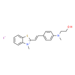 ChemSpider 2D Image | 2-[(E)-2-{4-[(2-Hydroxyethyl)(methyl)amino]phenyl}vinyl]-3-methyl-1,3-benzothiazol-3-ium iodide | C19H21IN2OS
