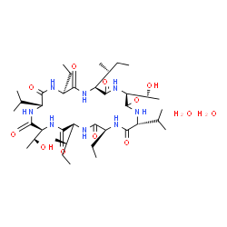 ChemSpider 2D Image | (3S,6S,9R,12S,15S,18S,21R,24S)-3,15-Di[(2S)-2-butanyl]-6,18-diethyl-12,24-bis[(1R)-1-hydroxyethyl]-9,21-diisopropyl-1,4,7,10,13,16,19,22-octaazacyclotetracosane-2,5,8,11,14,17,20,23-octone dihydrate | C38H72N8O12