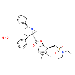 ChemSpider 2D Image | (1S,2R,4R)-1-[(Diethylsulfamoyl)methyl]-7,7-dimethylbicyclo[2.2.1]hept-2-yl (2S,5R,6R)-2,5-diphenyl-1-azabicyclo[4.1.0]hept-3-ene-6-carboxylate hydrate (1:1) | C33H44N2O5S