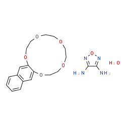 ChemSpider 2D Image | 1,2,5-Oxadiazole-3,4-diamine - 2,3,5,6,8,9,11,12-octahydronaphtho[2,3-b][1,4,7,10,13]pentaoxacyclopentadecine hydrate (1:1:1) | C20H28N4O7