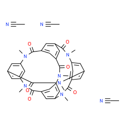ChemSpider 2D Image | Acetonitrile - 4,11,18,26,30,34-hexamethyl-4,11,18,26,30,34-hexaazaheptacyclo[13.13.2.2~8,22~.1~3,27~.1~6,10~.1~13,17~.1~20,24~]hexatriaconta-1,3(31),6(36),7,9,13(35),14,16,20(32),21,23,27-dodecaene-5
,12,19,25,29,33-hexone (3:1) | C42H39N9O6