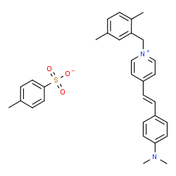 ChemSpider 2D Image | 4-{(E)-2-[4-(Dimethylamino)phenyl]vinyl}-1-(2,5-dimethylbenzyl)pyridinium 4-methylbenzenesulfonate | C31H34N2O3S