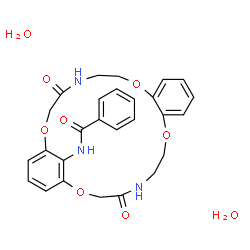 ChemSpider 2D Image | N-[4,19-Dioxo-2,8,15,21-tetraoxa-5,18-diazatricyclo[20.3.1.0~9,14~]hexacosa-1(26),9,11,13,22,24-hexaen-26-yl]benzamide dihydrate | C27H31N3O9