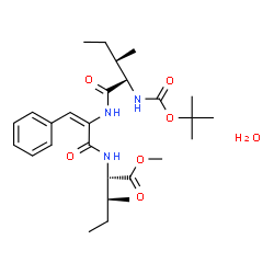 ChemSpider 2D Image | Methyl N-{(2E)-2-[(N-{[(2-methyl-2-propanyl)oxy]carbonyl}-L-isoleucyl)amino]-3-phenyl-2-propenoyl}-L-isoleucinate hydrate (1:1) | C27H43N3O7