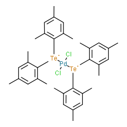 ChemSpider 2D Image | bis[bis(2,4,6-trimethylphenyl)-$l^{3}-tellanyl]-dichloro-palladium | C36H44Cl2PdTe2