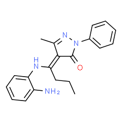 ChemSpider 2D Image | (4E)-4-{1-[(2-Aminophenyl)amino]butylidene}-5-methyl-2-phenyl-2,4-dihydro-3H-pyrazol-3-one | C20H22N4O