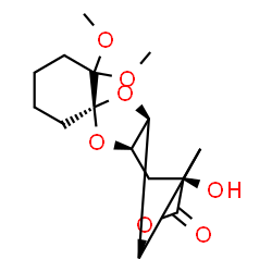 ChemSpider 2D Image | (1R,1'S,2'S,6'R,8'S)-8'-Hydroxy-2,2-dimethoxy-3',5',10'-trioxaspiro[cyclohexane-1,4'-tricyclo[6.2.1.0~2,6~]undecan]-9'-one | C15H22O7
