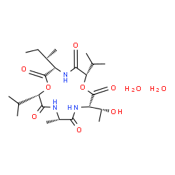 ChemSpider 2D Image | (3S,6S,9S,12S,15S)-3-[(2S)-2-Butanyl]-9-[(1R)-1-hydroxyethyl]-6,15-diisopropyl-12-methyl-1,7-dioxa-4,10,13-triazacyclopentadecane-2,5,8,11,14-pentone dihydrate | C23H43N3O10
