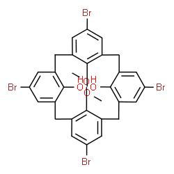 ChemSpider 2D Image | 5,11,17,23-Tetrabromo-26,28-dimethoxypentacyclo[19.3.1.1~3,7~.1~9,13~.1~15,19~]octacosa-1(25),3(28),4,6,9(27),10,12,15(26),16,18,21,23-dodecaene-25,27-diol | C30H24Br4O4