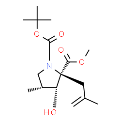 ChemSpider 2D Image | 2-Methyl 1-(2-methyl-2-propanyl) (2S,3R,4R)-3-hydroxy-4-methyl-2-(2-methyl-2-propen-1-yl)-1,2-pyrrolidinedicarboxylate | C16H27NO5