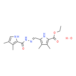 ChemSpider 2D Image | Ethyl 5-[(E)-{[(3,4-dimethyl-1H-pyrrol-2-yl)carbonyl]hydrazono}methyl]-3,4-dimethyl-1H-pyrrole-2-carboxylate hydrate (1:1) | C17H24N4O4