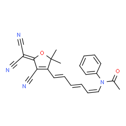 ChemSpider 2D Image | N-{(1Z,3E,5E)-6-[4-Cyano-5-(dicyanomethylene)-2,2-dimethyl-2,5-dihydro-3-furanyl]-1,3,5-hexatrien-1-yl}-N-phenylacetamide | C24H20N4O2