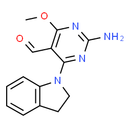 ChemSpider 2D Image | 2-Amino-4-(2,3-dihydro-1H-indol-1-yl)-6-methoxy-5-pyrimidinecarbaldehyde | C14H14N4O2