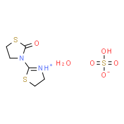ChemSpider 2D Image | 2-(2-Oxo-1,3-thiazolidin-3-yl)-4,5-dihydro-1,3-thiazol-3-ium hydrogen sulfate hydrate (1:1:1) | C6H12N2O6S3