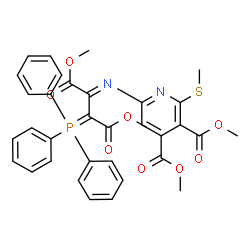 ChemSpider 2D Image | Dimethyl 6-{(Z)-[1,4-dimethoxy-1,4-dioxo-3-(triphenylphosphoranylidene)-2-butanylidene]amino}-2-(methylsulfanyl)-3,4-pyridinedicarboxylate | C34H31N2O8PS