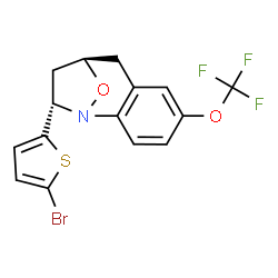 ChemSpider 2D Image | (9R,11S)-11-(5-Bromo-2-thienyl)-5-(trifluoromethoxy)-12-oxa-1-azatricyclo[7.2.1.0~2,7~]dodeca-2,4,6-triene | C15H11BrF3NO2S