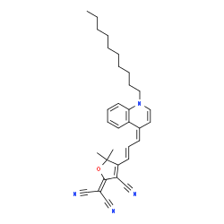 ChemSpider 2D Image | {3-Cyano-4-[(1E,3Z)-3-(1-decyl-4(1H)-quinolinylidene)-1-propen-1-yl]-5,5-dimethyl-2(5H)-furanylidene}malononitrile | C32H36N4O