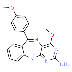 ChemSpider 2D Image | 4-Methoxy-6-(4-methoxyphenyl)-1H-pyrimido[4,5-b][1,4]benzodiazepin-2-amine | C19H17N5O2