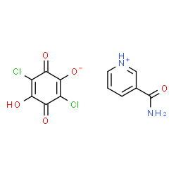 ChemSpider 2D Image | 3-Carbamoylpyridinium 2,5-dichloro-4-hydroxy-3,6-dioxo-1,4-cyclohexadien-1-olate | C12H8Cl2N2O5