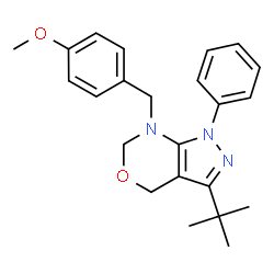 ChemSpider 2D Image | 7-(4-Methoxybenzyl)-3-(2-methyl-2-propanyl)-1-phenyl-1,4,6,7-tetrahydropyrazolo[3,4-d][1,3]oxazine | C23H27N3O2