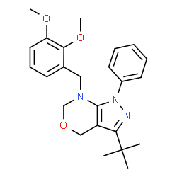 ChemSpider 2D Image | 7-(2,3-Dimethoxybenzyl)-3-(2-methyl-2-propanyl)-1-phenyl-1,4,6,7-tetrahydropyrazolo[3,4-d][1,3]oxazine | C24H29N3O3