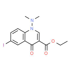 ChemSpider 2D Image | Ethyl 1-(dimethylamino)-6-iodo-4-oxo-1,4-dihydro-3-quinolinecarboxylate | C14H15IN2O3