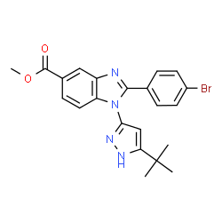 ChemSpider 2D Image | Methyl 2-(4-bromophenyl)-1-[5-(2-methyl-2-propanyl)-1H-pyrazol-3-yl]-1H-benzimidazole-5-carboxylate | C22H21BrN4O2