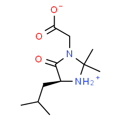 ChemSpider 2D Image | [(4S)-4-Isobutyl-2,2-dimethyl-5-oxoimidazolidin-3-ium-1-yl]acetate | C11H20N2O3
