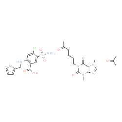 ChemSpider 2D Image | acetone;4-chloro-2-(2-furylmethylamino)-5-sulfamoyl-benzoic acid;3,7-dimethyl-1-(5-oxohexyl)purine-2,6-dione | C28H35ClN6O9S