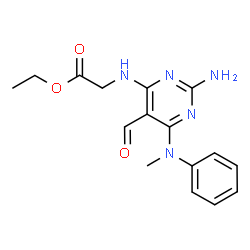 ChemSpider 2D Image | Ethyl N-{2-amino-5-formyl-6-[methyl(phenyl)amino]-4-pyrimidinyl}glycinate | C16H19N5O3