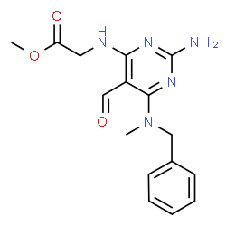 ChemSpider 2D Image | Methyl N-{2-amino-6-[benzyl(methyl)amino]-5-formyl-4-pyrimidinyl}glycinate | C16H19N5O3